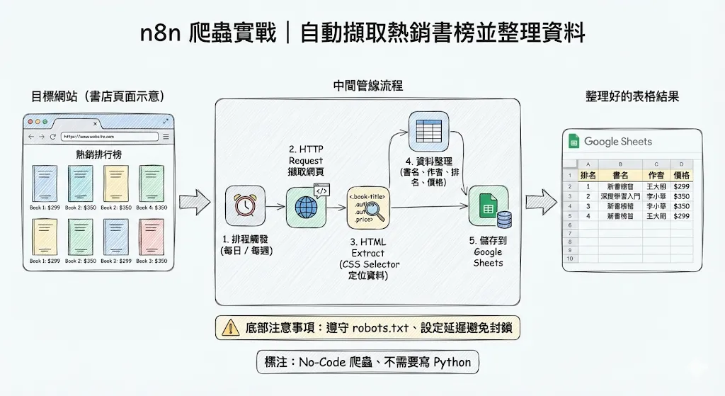 n8n 爬蟲實戰 - 自動擷取熱銷書榜